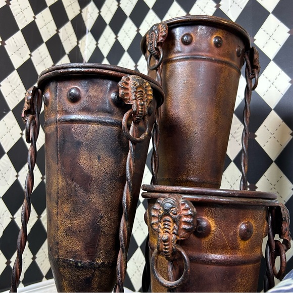 Primitive-Modern Sculptural Floor Vessels Totemic Metal Forms on Forged Stands - Picture 5 of 17